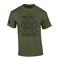 I'm A Bible Believin Prayer Prayin Saved Servin Christian Man Whiskey Logo Parody Mens Christian Cross Short Sleeve T-Shirt