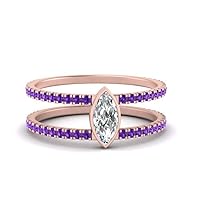 Choose Your Gemstone Marquise Bezel Set Diamond CZ Band Rose Gold Plated Marquise Shape Split Shank Engagement Ring Lightweight Office Wear Everyday Gift Jewelry US Size 4 to 12