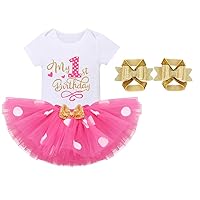 IMEKIS Baby Girls 1st Birthday Outfit Romper + Polka Dots Tutu Skirt + Mouse Ears Headband + Sandals Cake Smash Photo Shoot
