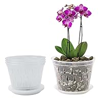 Orchid Pots with Holes, 10pcs 5.9inch Plastic Orchid Pots with Trays, Breathable Flower Pot, Clear Orchid Pots for Repotting Nursery