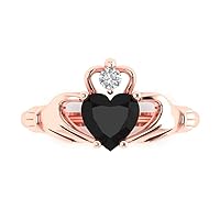 1.55 ct Heart Cut Irish Celtic Claddagh Solitaire Natural Black Onyx Engagement Promise Anniversary Bridal Ring 14k Rose Gold