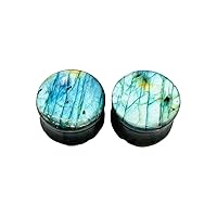 Pair of Real Natural Sky Blue Multi Fire Labradorite Nice Textured and Polished Ear Plug Handmade Beautiful Pair Size 8g (3mm) to (50mm) & Custom Wholesale Also Available