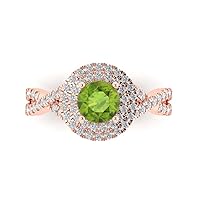 Clara Pucci 1.5 Brilliant Round Cut Solitaire double halo Natural Green Peridot Accent Anniversary Promise Engagement ring 18K Rose Gold