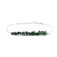 Gempires Mother's Day Gift Natural Emerald Chips Bar Bracelet, Energy Healing Crystals, Gift for Her, Gemstone Jewelry 8 inch (Emerald)