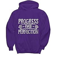 Motivational Progress Over Perfection Back to School Teacher Pullover Hoodie Hooded Sweatshirt Purple Long Sleeve