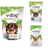 V-dog Vegan Mini Breathbones, Blueberry Wiggle Biscuits, and Mini Kibble for Smaller Dogs, Plant-Based Protein Superfoods