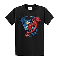 Dragon Red and Blue Dragons Fighting Fantasy Mythical Mother Draco Fire Breathing Serpent -Black-5xl