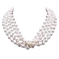JYX Pearl Multi Strand Pearl Necklace Round Oval Five Strands White Freshwater Cultured Pearl Necklace 20