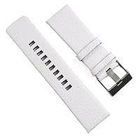 Classical 22 24 26 28mm Lychee Texture Genuine Leather Watchband for Diesel Black White Brown Watch Strap Wrist Bracelet (Color : White, Size : 24mm)