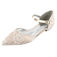 Womesn Lace Flats for Wedding Closed Pointed Toe Pumps Comfort Fashion Flats Bride Dress Party Shoes
