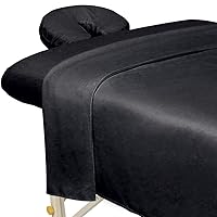 Premium Microfiber 3-Piece Massage Sheet Set for Massage Tables, Includes Flat Sheet, Fitted Sheet and Fitted Face Rest Cover, Black