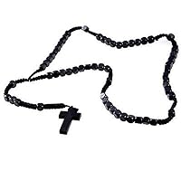 DonDon Wooden Rosary Necklace with Black Beads