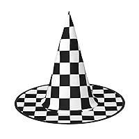 Mqgmzblack And White Plaid Print Enchantingly Halloween Witch Hat Cute Foldable Pointed Novelty Witch Hat Kids Adults