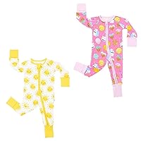 Little Sleepies Baby Girl Zippy Bundle Set, 100% Bamboo Viscose Sleeper for Boys and Girls, Sunshine & Pink Milk and Cookies, 6-12M