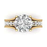 Clara Pucci 2.86ct Round Cut Solitaire Stunning White Created Sapphire Diamond Sliding Statement Bridal Ring Band Set 14k Yellow Gold