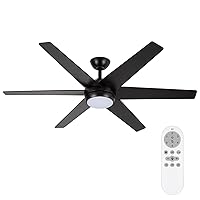 hykolity 52 inch Ceiling Fans with Integrated LED Lights and Remote Control, 6 Blades, 6 Speed, Dimmable, 3CCT, Quiet Reversible Motor, Indoor Modern Ceiling Fan - Black