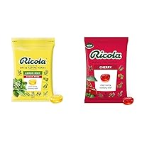 Ricola Sugar Free Lemon Mint Herbal Cough Suppressant Throat Drops, 105ct Bag & Cherry Throat Drops, 45 Count