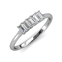 Emerald Cut Lab Grown Diamond 1 1/2 ctw 5 Stone Women Wedding Band Stackable 14K Gold