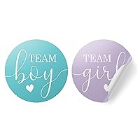 Gender Reveal Party - Team Boy or Team Girl Stickers - 40 Count (Purple and Teal)