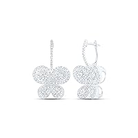 10kt White Gold Womens Round White Diamond Butterfly Earrings 7/8 Cttw