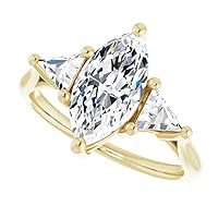10K Solid Yellow Gold Handmade Engagement Ring 1.0 CT Marquise Cut Moissanite Diamond Solitaire Wedding/Bridal Rings for Women/Her Proposes Rings
