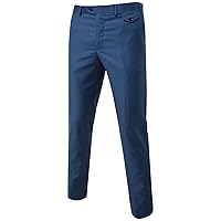 Mens Dress Pants Classic Slim Fit Flat Front Straight Leg Pants Business Work Casual Trousers with Pockets
