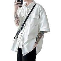 Summer Short Sleeve Shirt Men Retro Pocket Streetwear Korean Loose Casual Shirts Oversized