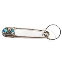 Hand Crafted by Virginia Johnson Giant Diaper Pin W/Key Ring Chain W/Nugget Dyed Turquoise & Crafted Eagle