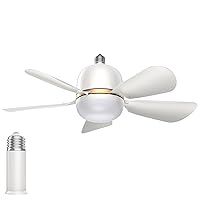 Ceiling Fans with Light, Screw in Socket Fan Light with 3 Lighting Color, 5 Wind Speeds for Garage, Bathroom, Bedroom, Kitchen, Small Living Room, White