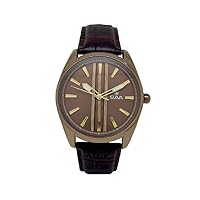 SL10221RBr Quartz Analog Waterproof Mens Wrist Watch Leather Strap Gold Plated