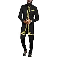 Men`s Suit African Clothes Embroidery Blazer and Pants 2 Piece Set Formal Outfits Dashiki Attire
