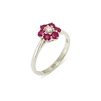 925 Sterling Silver Real Genuine Diamond & Ruby Womens Cluster Anniversary Ring (0.06 cttw, H-I Color, I2-I3 Clarity)