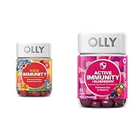 OLLY Kids Immunity Gummy, Immune Support, Wellmune, Elderberry, Vitamin C, Zinc, Chewable Supplement, Cherry - 50 Count & Gummy Active Immunity+Elderberry, 45 Gummies (1 Pack), Berry Flavor
