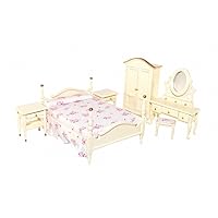 Melody Jane Dolls Houses Dollhouse Cream & Gold Floral Double Bedroom Furniture Set Miniature 1:12