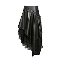 Winter Lady Korean Style Genuine Leather 85Cm Long Maxi Skirt with Belt Woman Novelty Irregular Dress