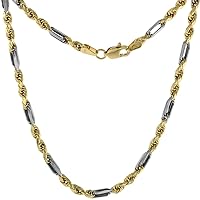 Semi Hollow 14k 2-tone Gold 3mm Milano Rope Figarope Chain Necklace & Bracelet for Men & Women High Polish 7-30 inch