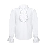 Girls Boys Basic Button-Down Shirt Top Medieval Ruffle Lace Cuff Shirt Renasissance Victorian Vampire Gothic Costume