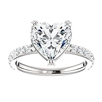 Riya Gems 4 CT Heart Diamond Moissanite Engagement Ring Wedding Ring Eternity Band Vintage Solitaire Halo Hidden Prong Setting Silver Jewelry Anniversary Promise Ring Gift