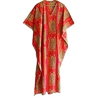 Indian Printed Handmade Kaftan Dress Long Top Caftan, Dress Beach Cover up, Tiger Hand Block Print Sleepwear Maxi Dress Kimono Robe Multi