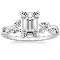 2CT Emerald Cut VVS1 Colorless Moissanite Engagement Ring Wedding Band Gold Silver Eternity Solitaire Halo Vintage Antique Anniversary Promise Gift Vine Willow Diamond Ring