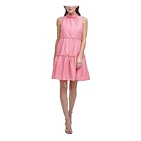 Vince Camuto Womens Pink Pleated Zippered Ruffled Lined Sleeveless Crew Neck Short Evening Baby Doll Dress Petites 0P