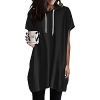 Womens Blouses Dressy Casual,Women's Short Sleeve Fashion Print Shirts Crew Neck Slim Fit Casual Hoodies Tunic with Pockets