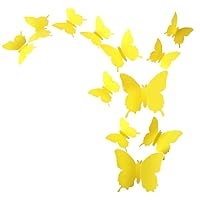 12Pcs 3D Butterfly Removable Wall Decals DIY Home Decorations Art Decor Wall Stickers Murals for Babys Kids Bedroom Living Room Classroom Office(Color:Yellow)