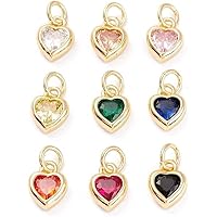 DanLingJewelry 20Pcs Random Color Brass Cubic Zirconia Heart Charms Mini CZ Stone Heart Charms with Jump Ring for Jewelry Crafts Making
