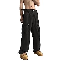 Streetwear Spring Casual Pants Men Straight Wide Leg Solid Cargo Multi Pocket Loose Baggy for