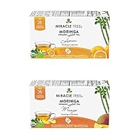 Miracle Tree - Organic Moringa Superfood Tea, 2 Pack Bundle, 2x25 Individually Sealed Tea Bags (Lemon, Mango)