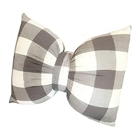 Aowufan Grid Hand Made Cotton Bow Pillow Car Neck Pillow Sofa Office Waist Pillow Detachable Washable (Grey, S)