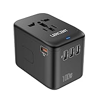 100W International Travel Adapter, GaN Universal Travel Adapter with 1 USB-A & 4 Type C Power Adapter, Fast Charger for Phone,Laptops, Worldwide Plug Adapter for USA/UK/EU/AUS, Black