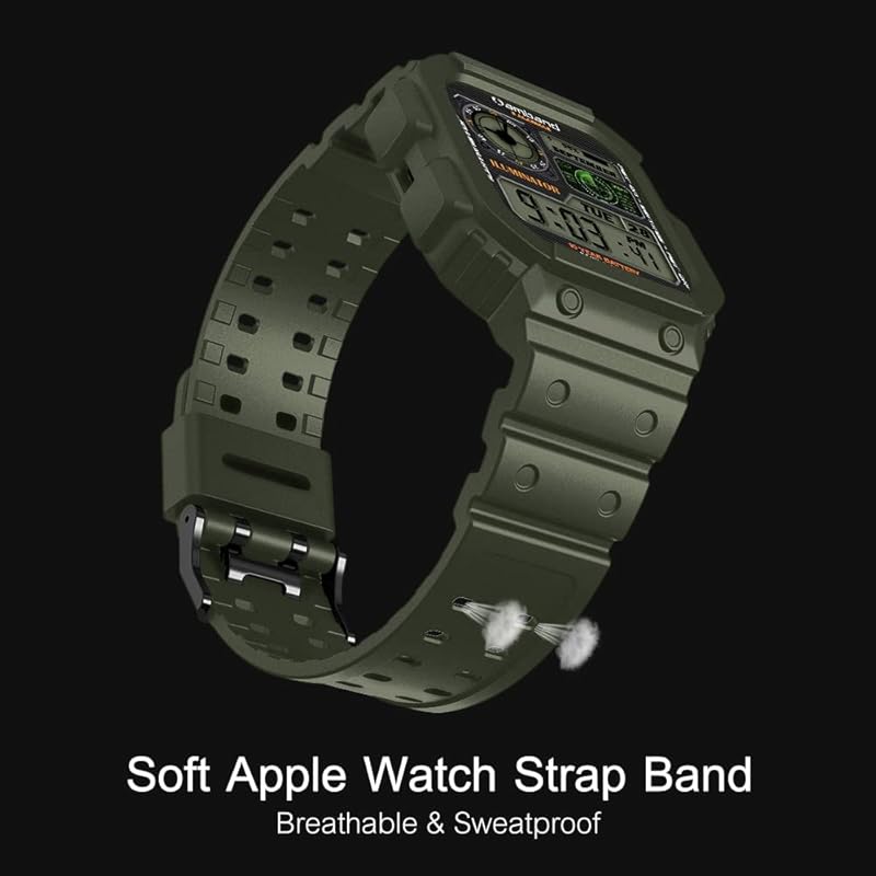 amBand Compatible with Apple Watch Band 45mm 44mm 42mm with Bumper Case,  Rugged Men Bands for iWatch SE SE 2 Series 9 8 7 6 5 4 3 2 1, Sport  Military