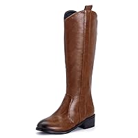 Women's soft PU Leather Knee High Block chunky Block Heel zipper vintage knight Boots